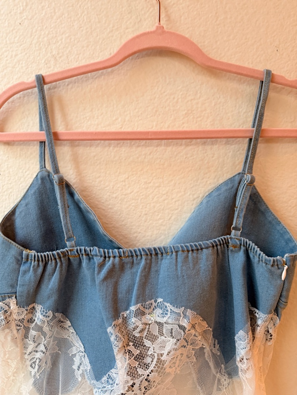 Y2K Fairycore Denim Lace Cami Top ‎ Blue White Corset Festival Boho Sheer S - Picture 7 of 13